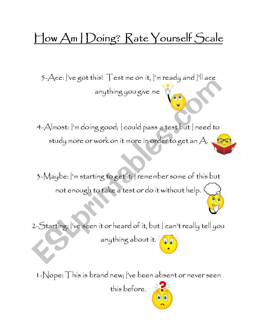 Self Rating Chart worksheet