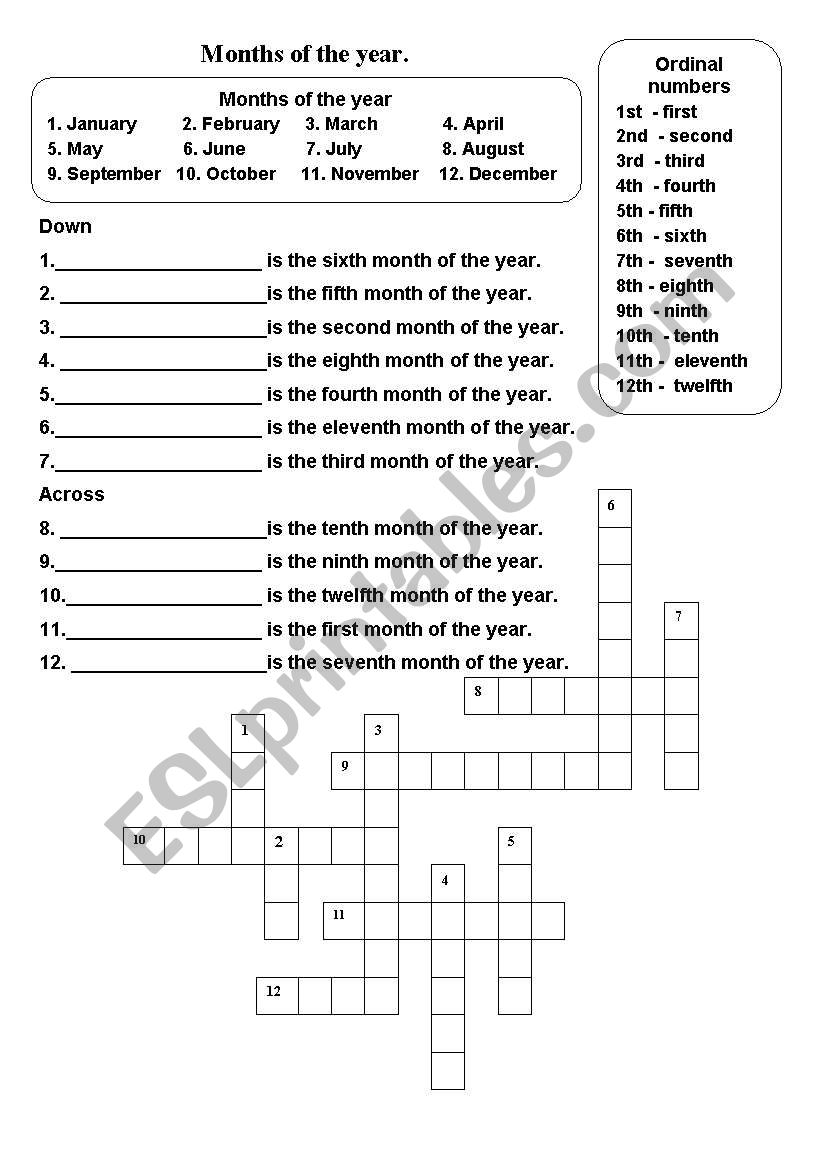 Months of the year worksheet