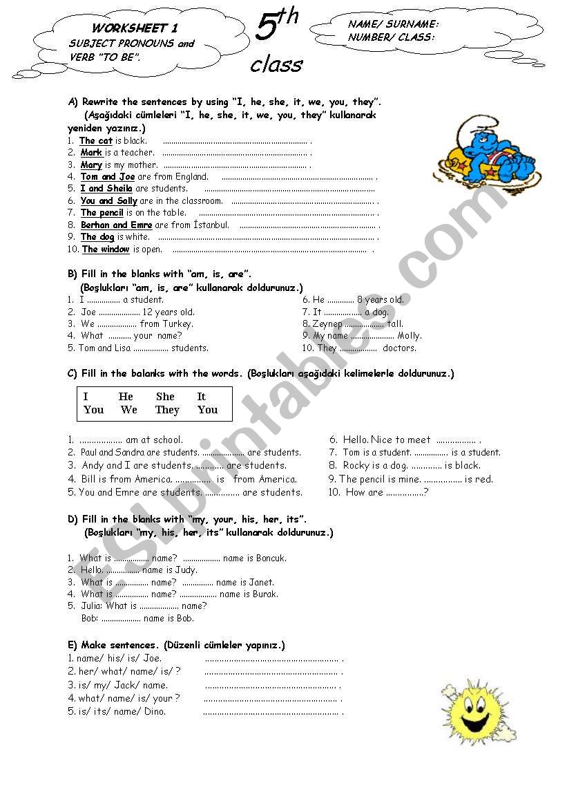 subject pronouns and present to be verbs