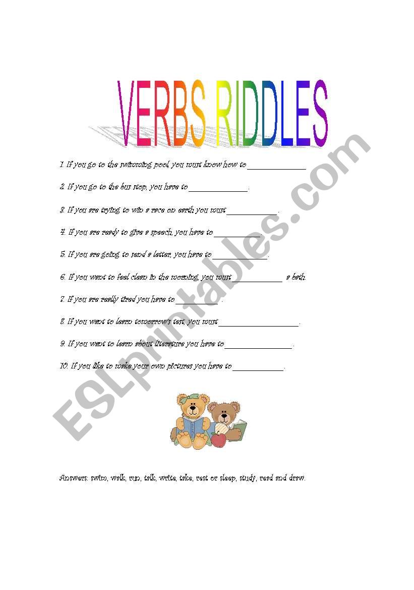 Verbs Riddles worksheet