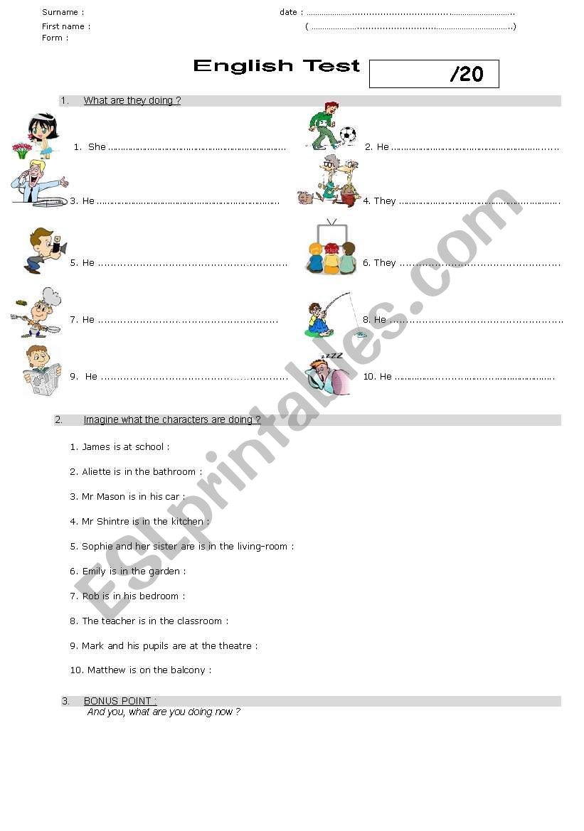 TEST : what are they doing? worksheet