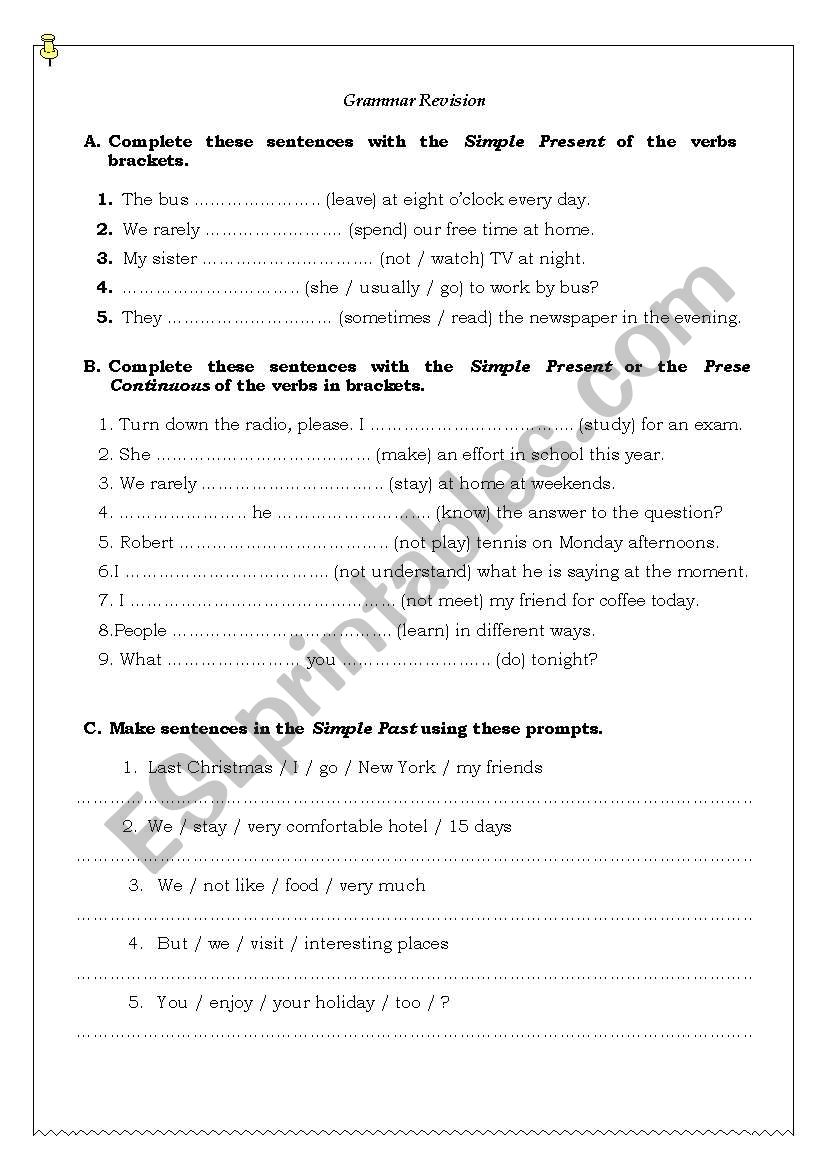 Grammar Revision worksheet