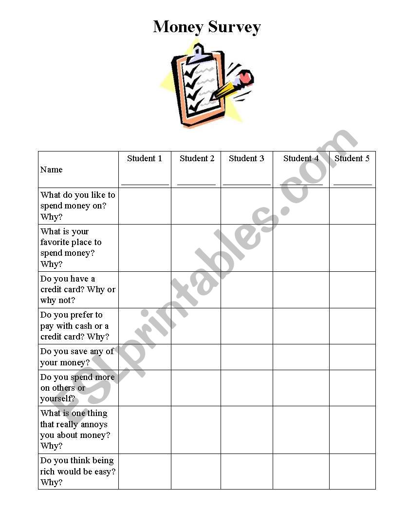 Money Survey worksheet