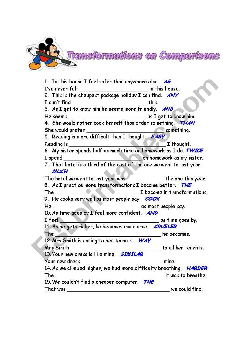 FCE Worksheet Part 3 COMPARISONS