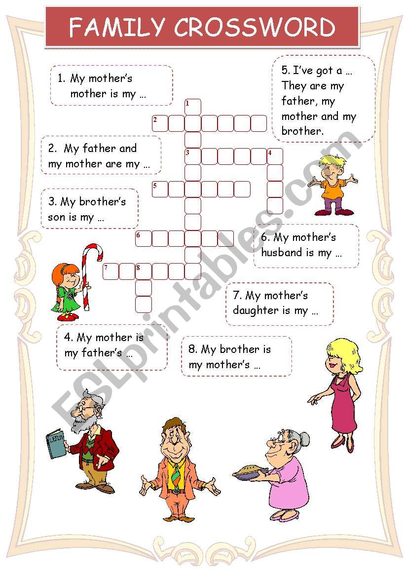 Family crossword worksheet