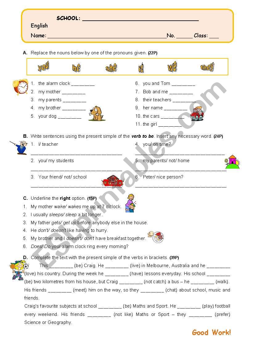 Simple Present Test worksheet