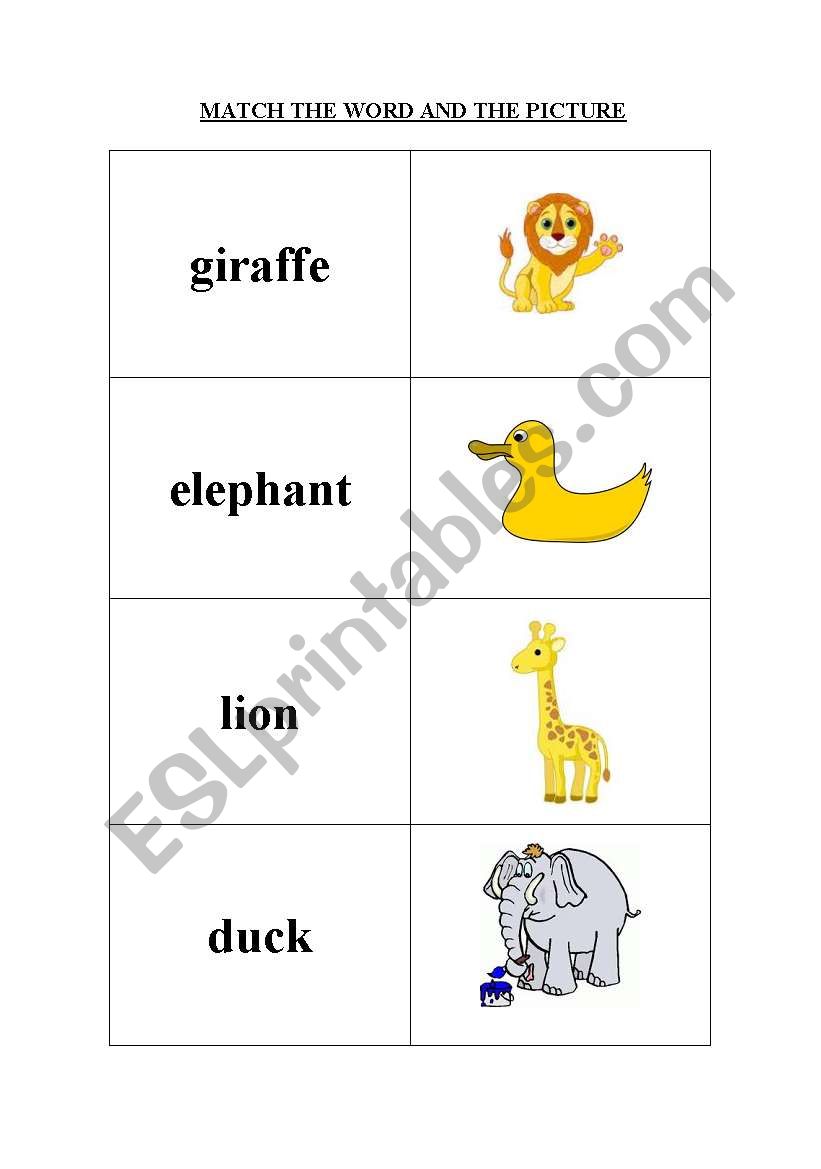 animals 1 matching exercise worksheet