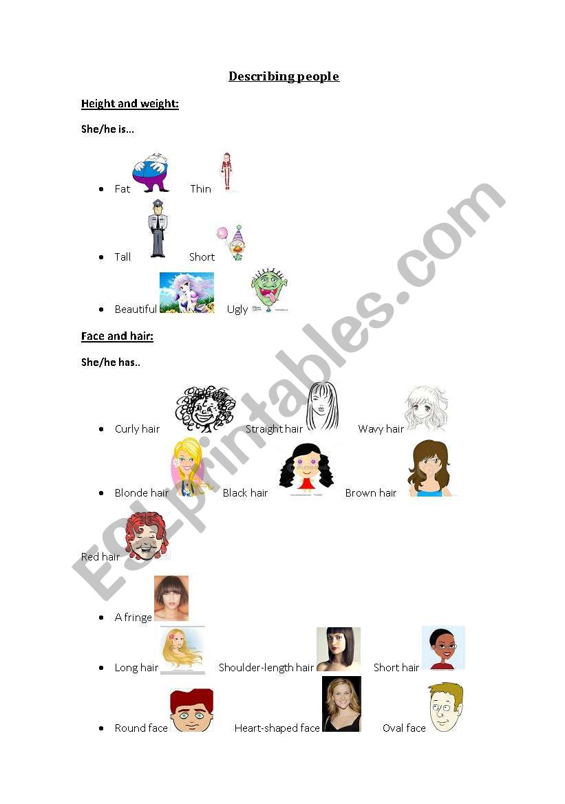 Describing people worksheet