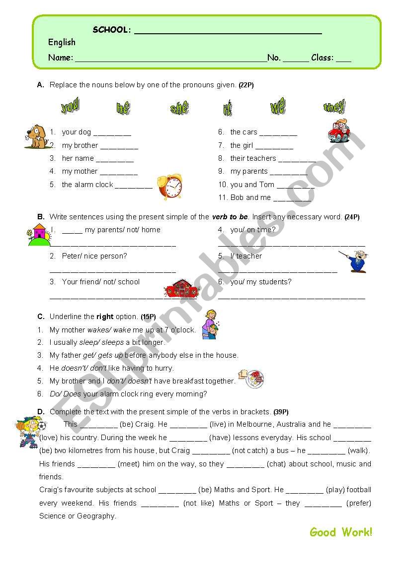 Simple Present test worksheet