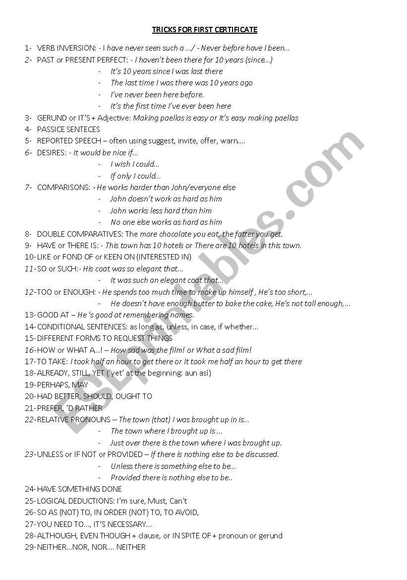 Trick for FCE worksheet