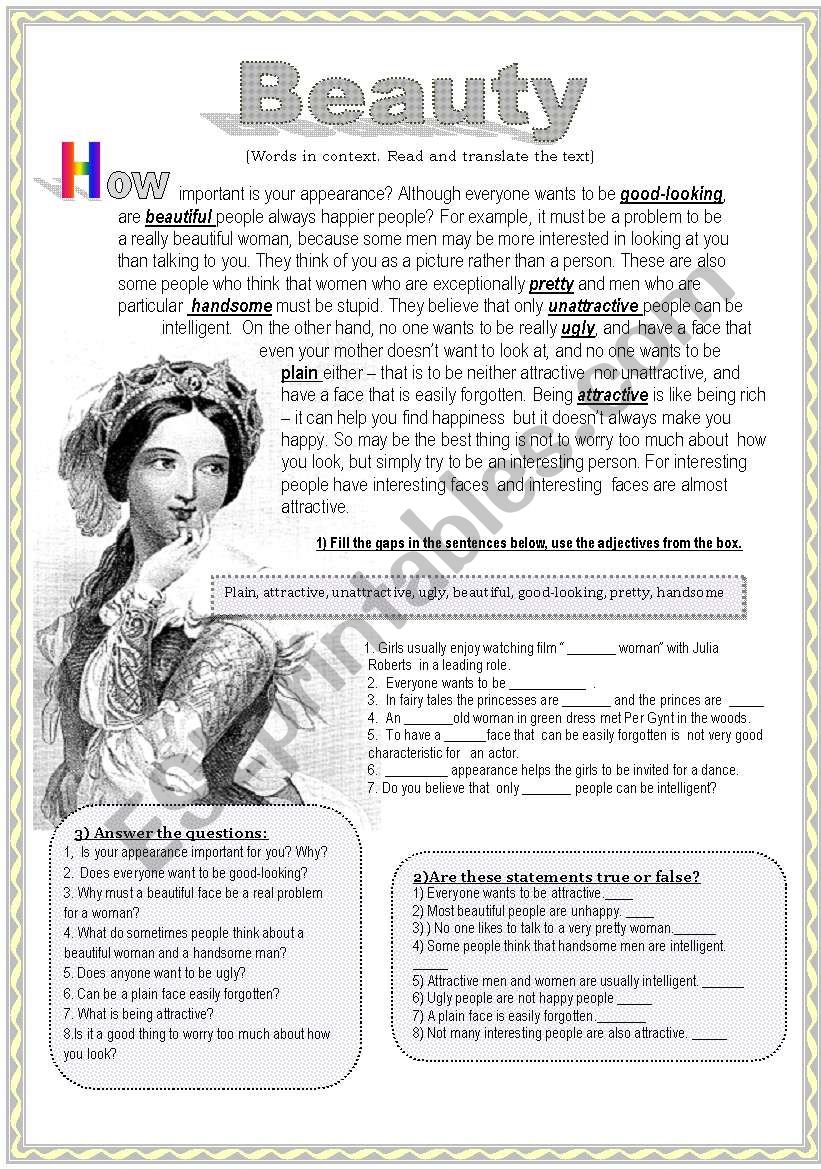 Lets speak about beauty worksheet