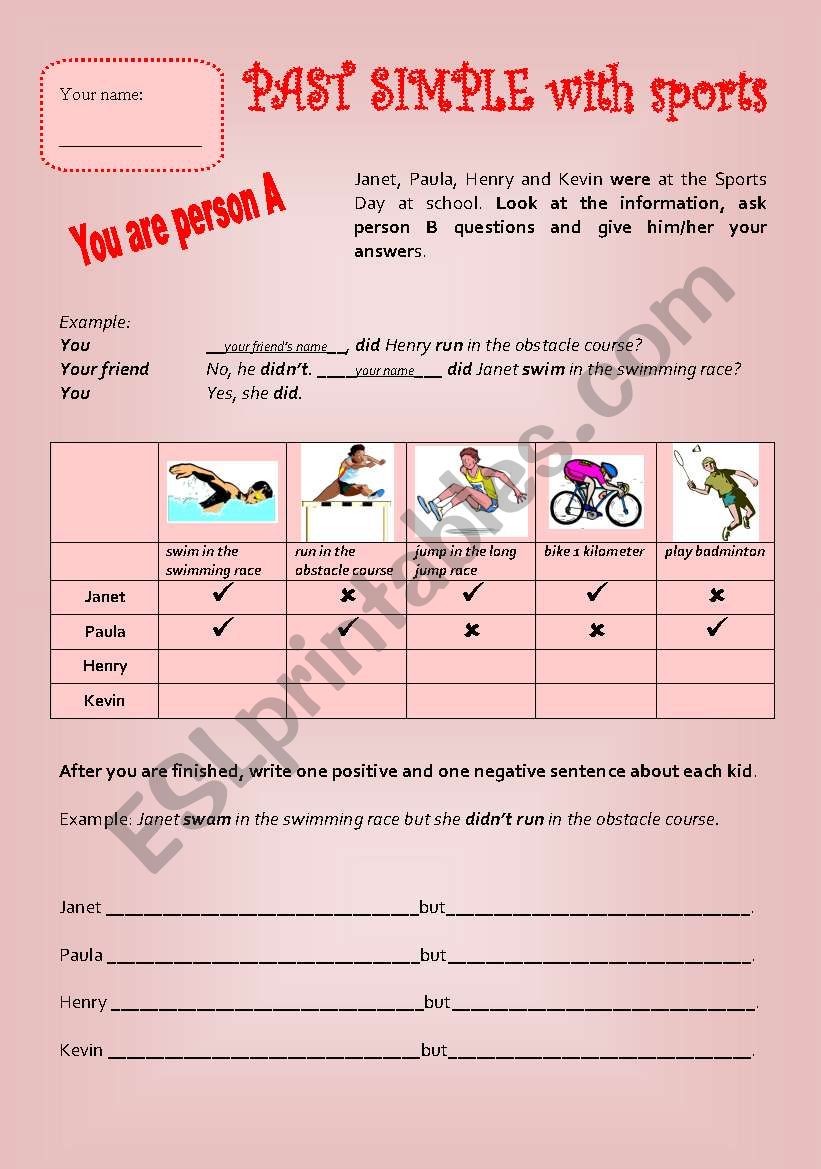 Sports Day - Past Simple worksheet