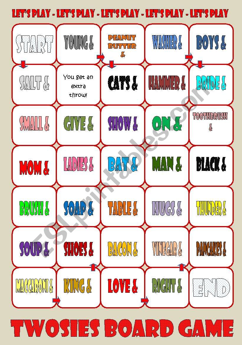 Twosies Board Game worksheet