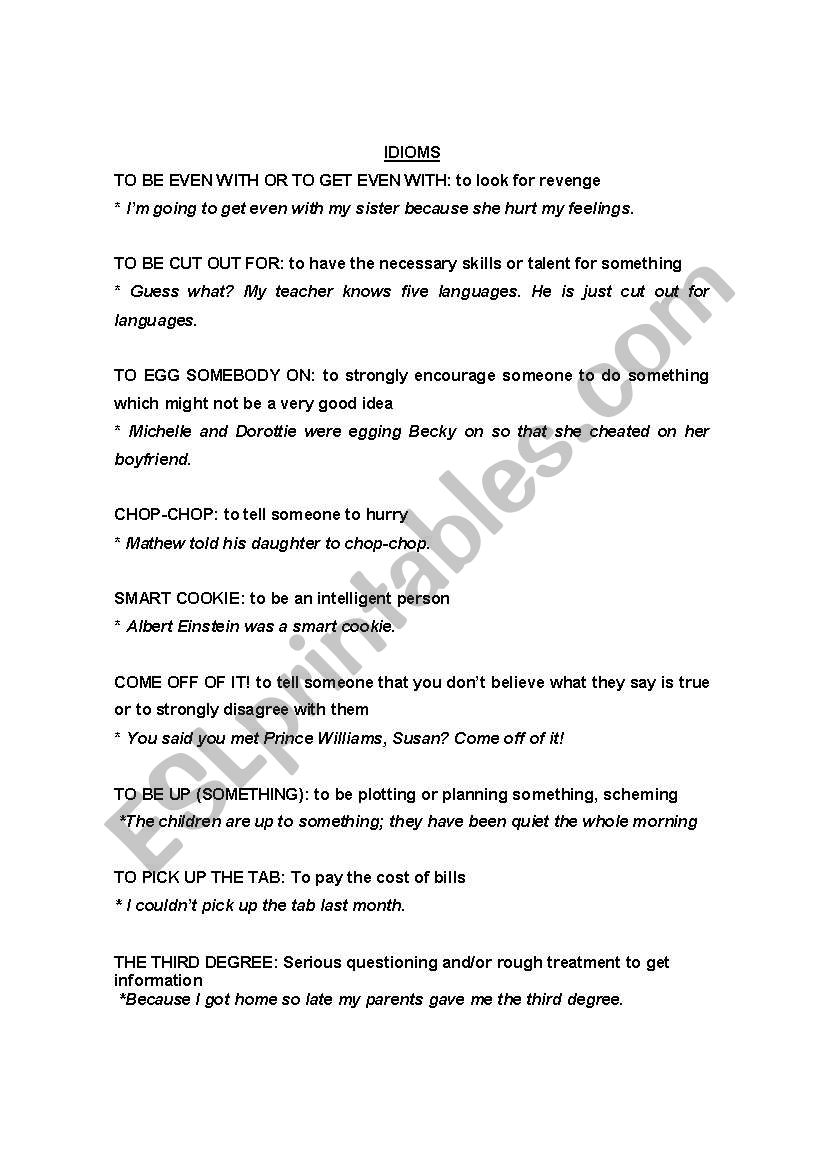 idioms worksheet