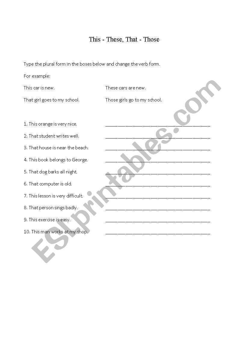 Demonstratives worksheet