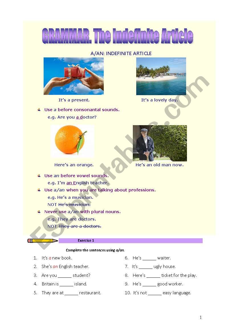 Indefinite Articles worksheet