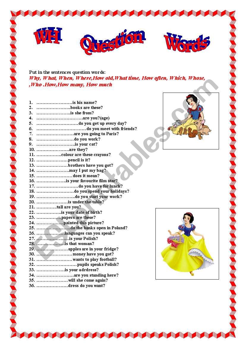 WH QUESTION WORDS  worksheet