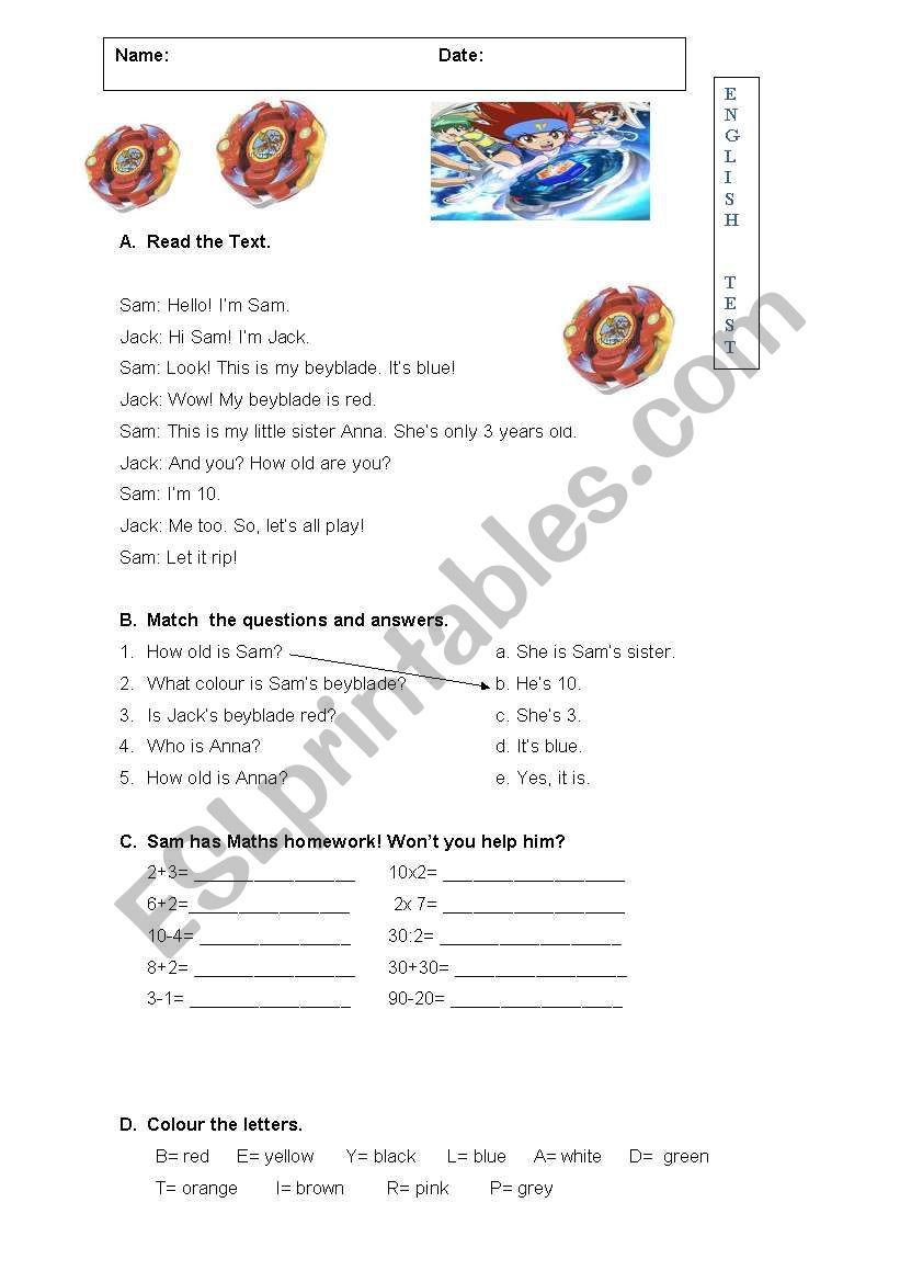 5th grade Test worksheet