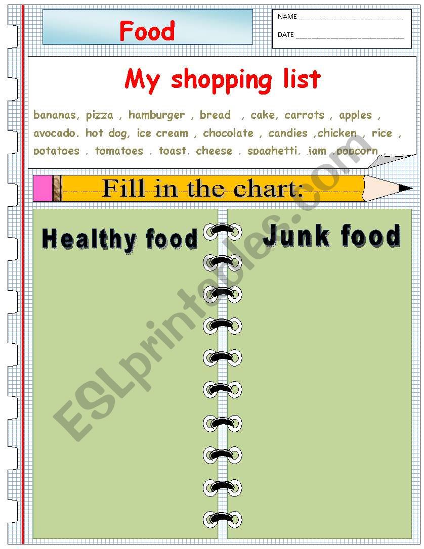 food  worksheet