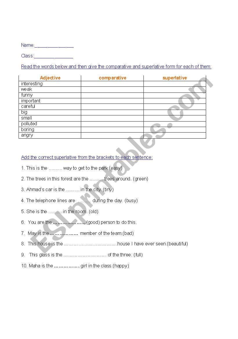 Comparatives/superlatives worksheet