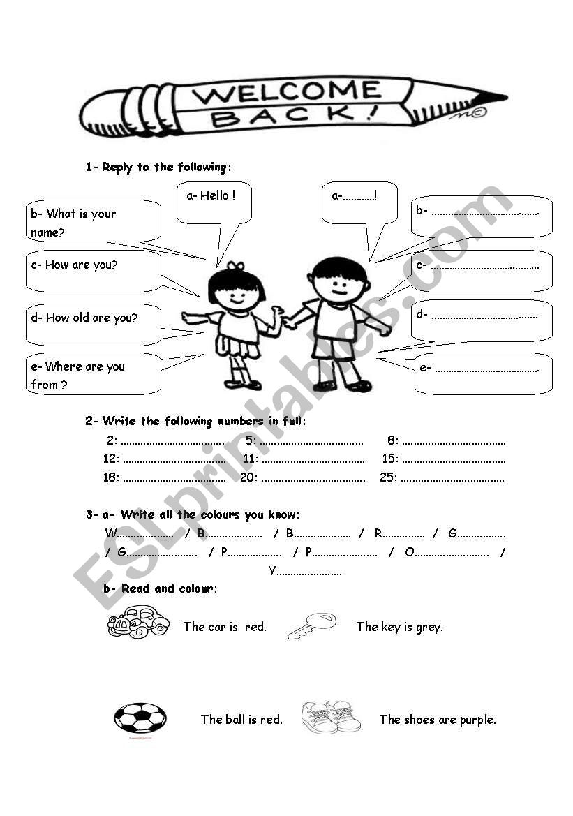 Back to School worksheet