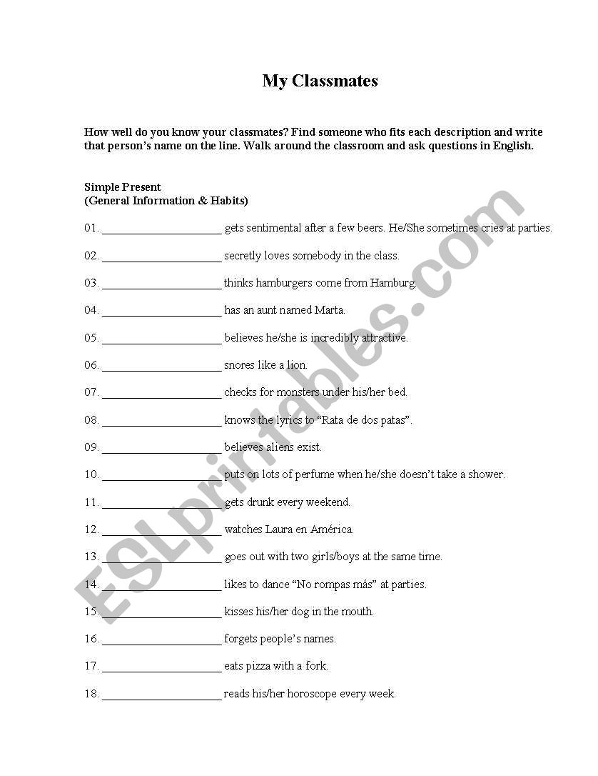 My Classmates worksheet