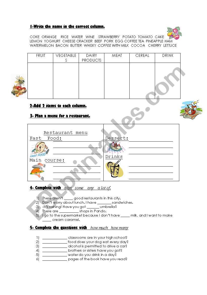 countable uncountable food worksheet