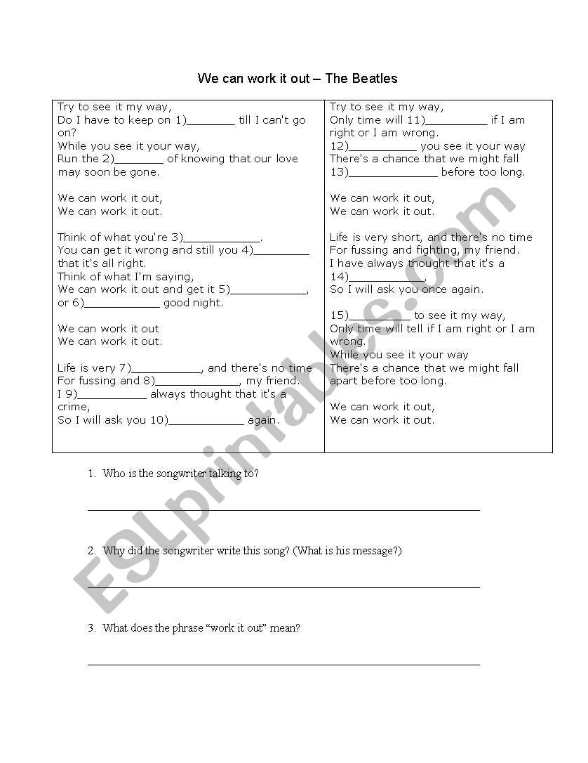 The Beatles Cloze Exercise worksheet