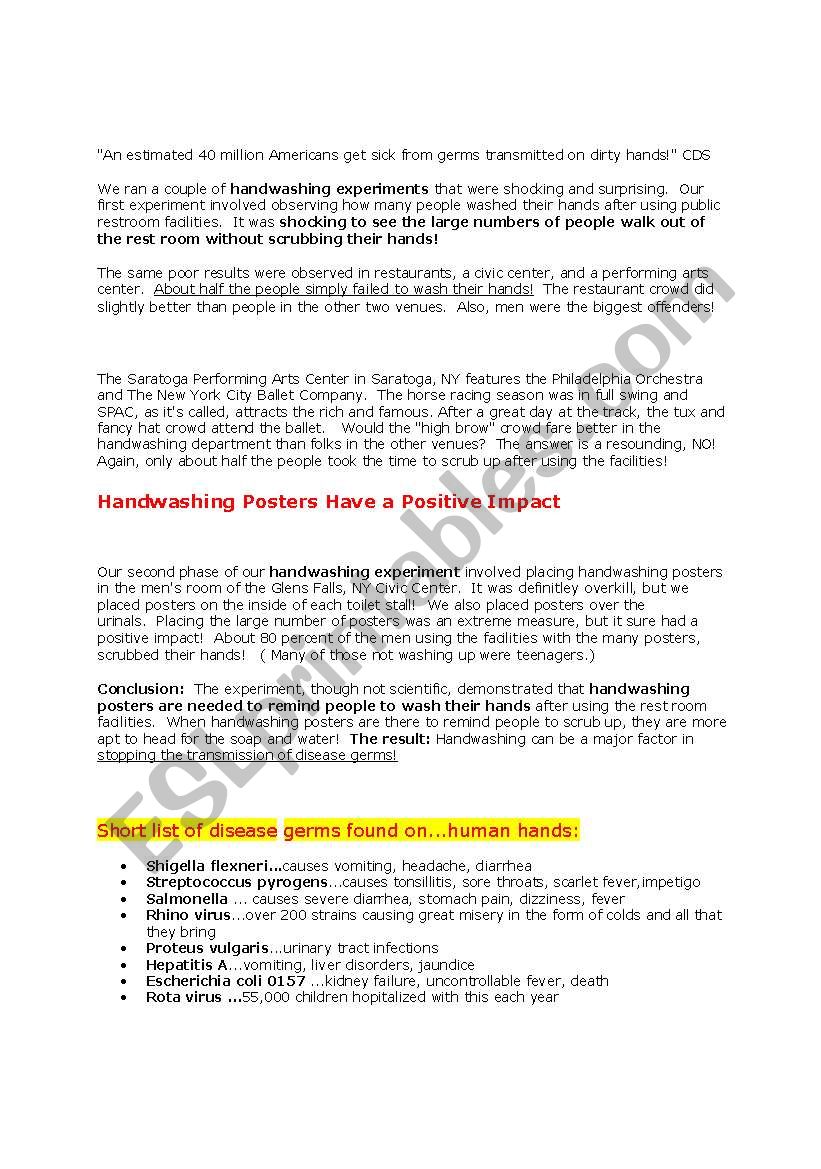 Fact s About Handwashing worksheet
