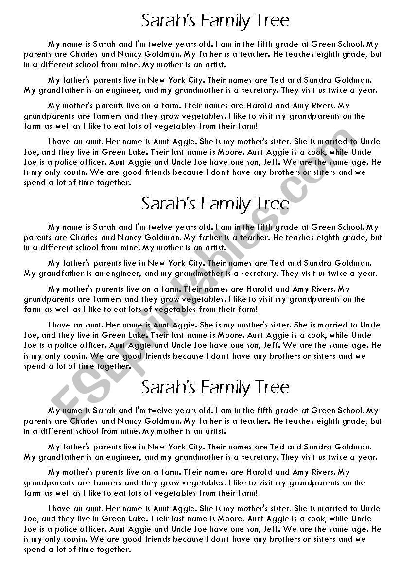 Sarahs family Tree worksheet