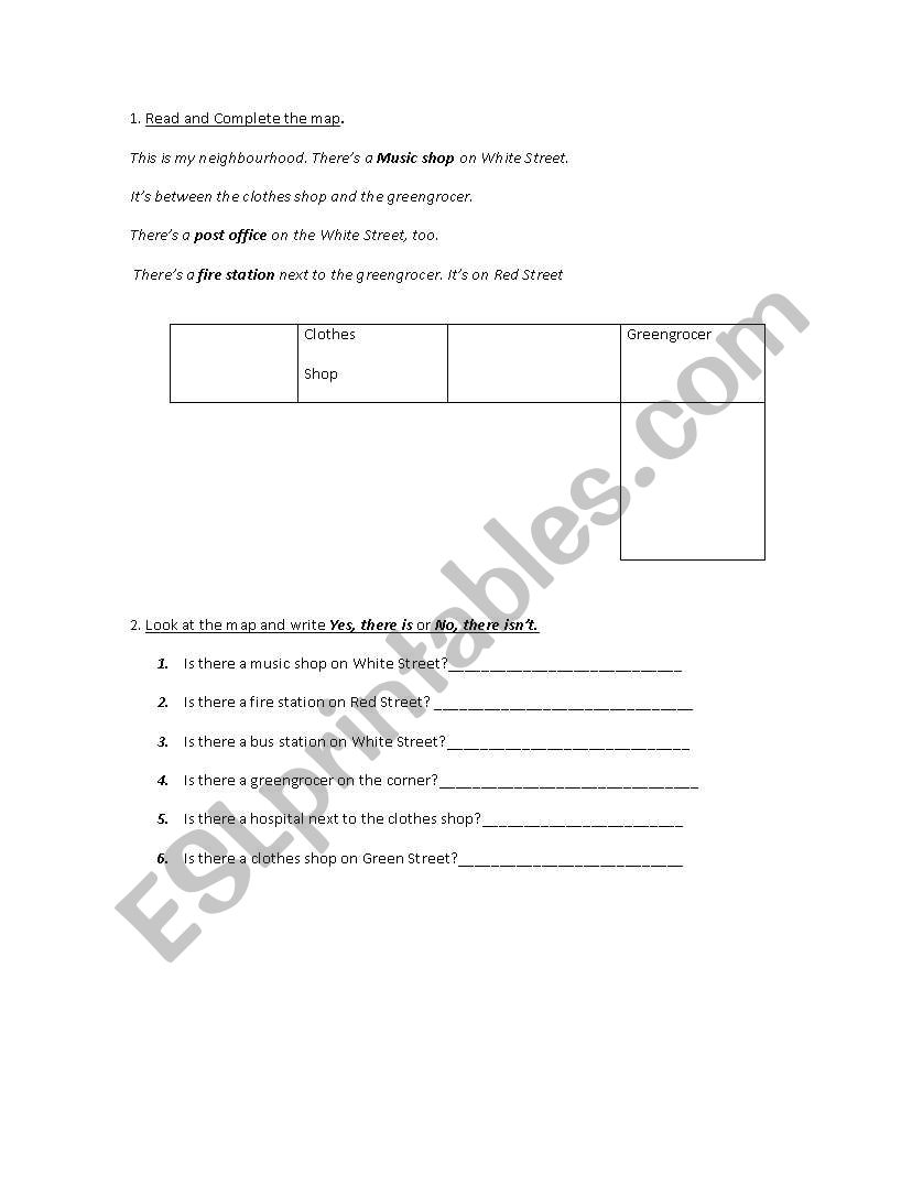Places in town worksheet