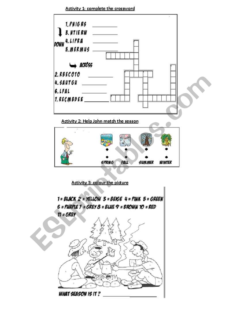 seasons  worksheet