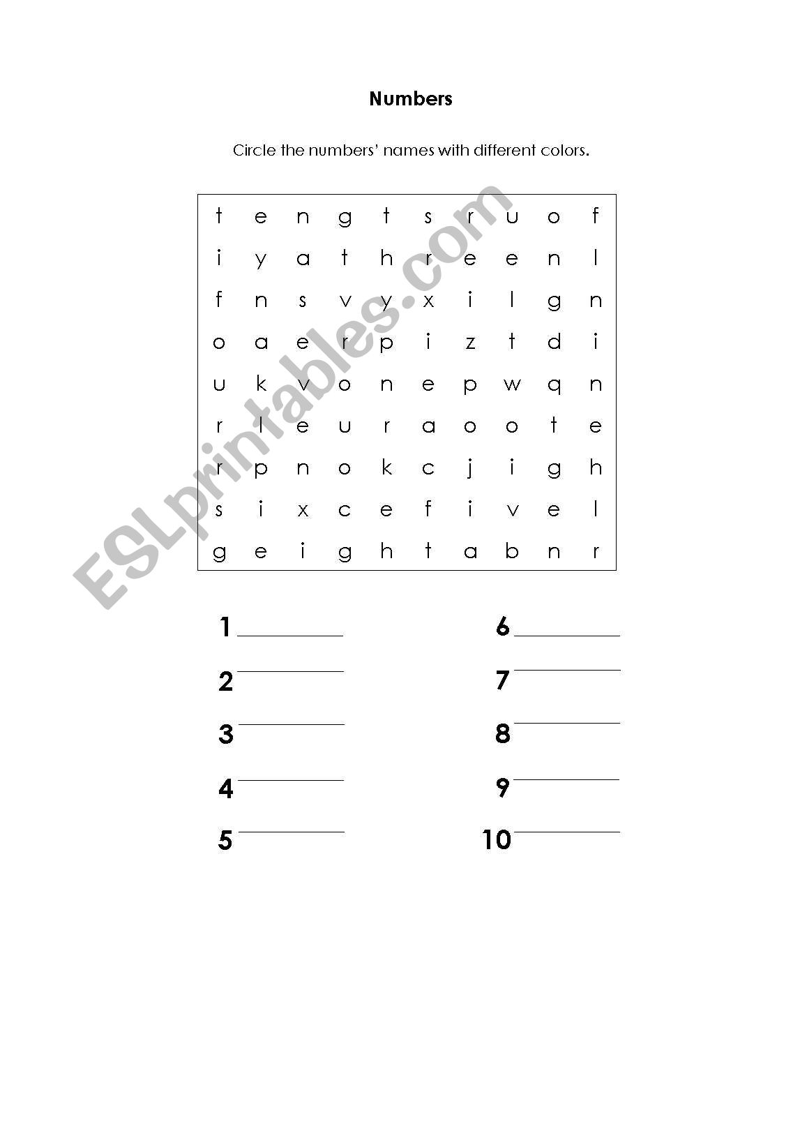 Numbers 1 - 10 worksheet