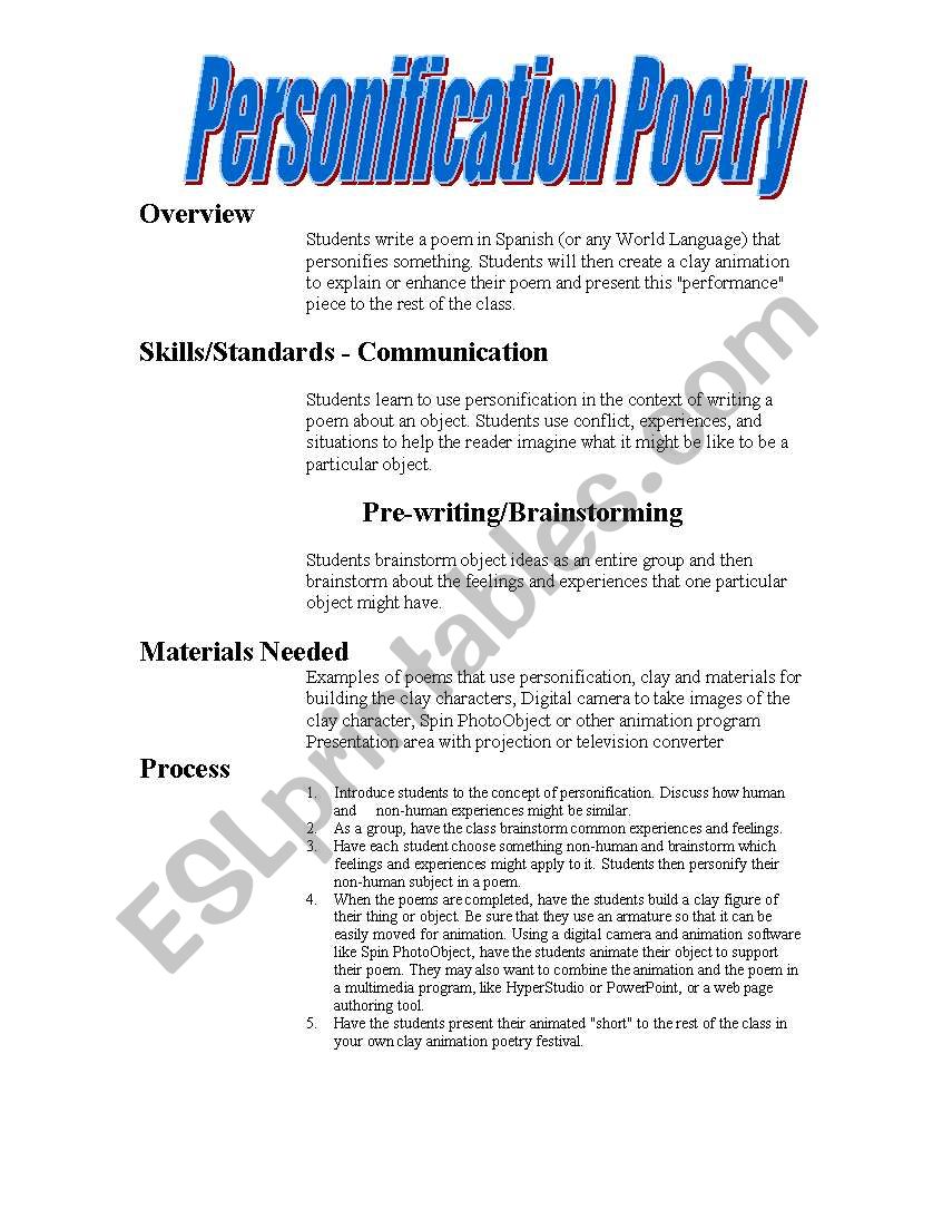 personification poem ideas