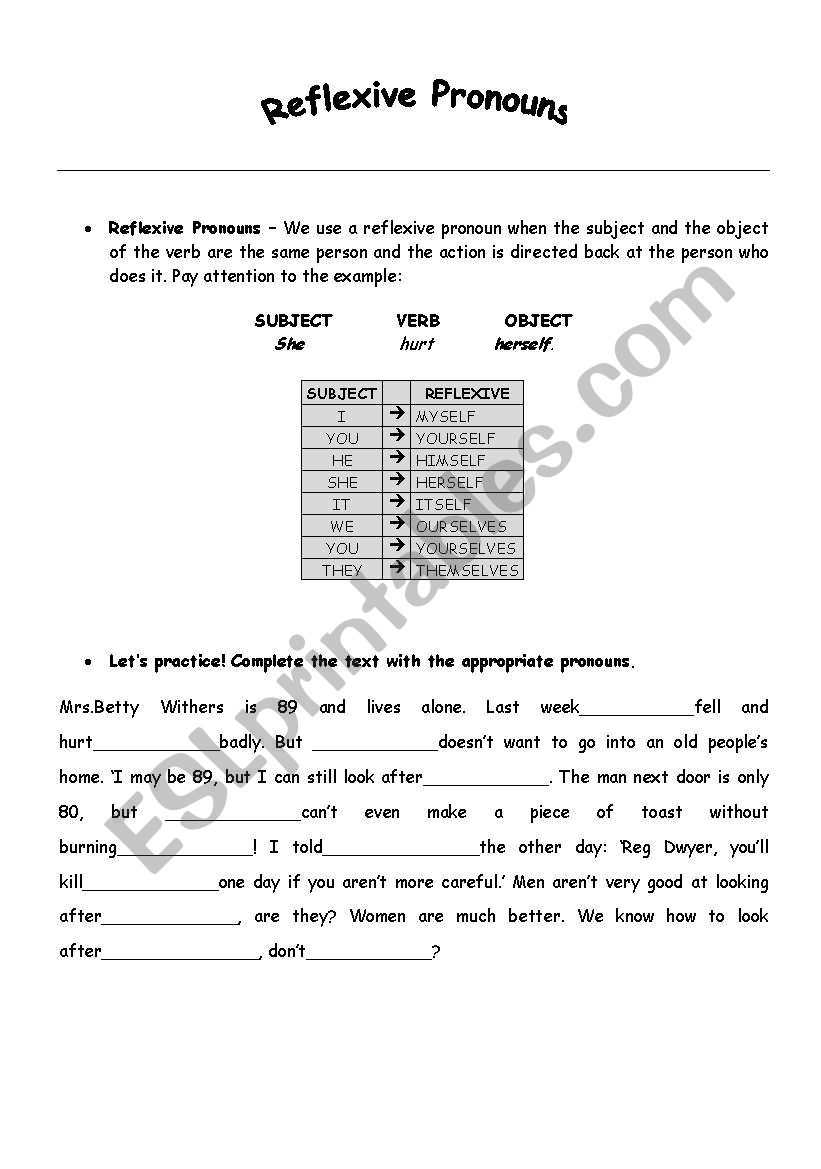 Reflexive Pronouns and Possessive Adjectives