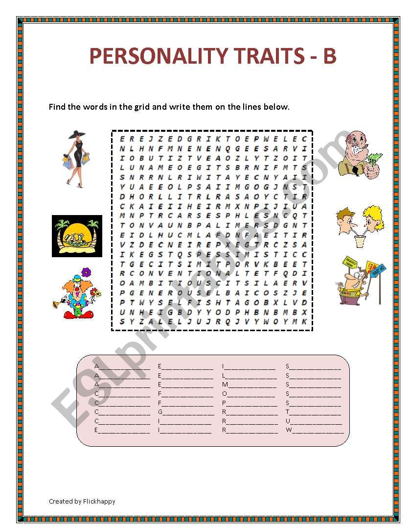 Personality Traits - B worksheet