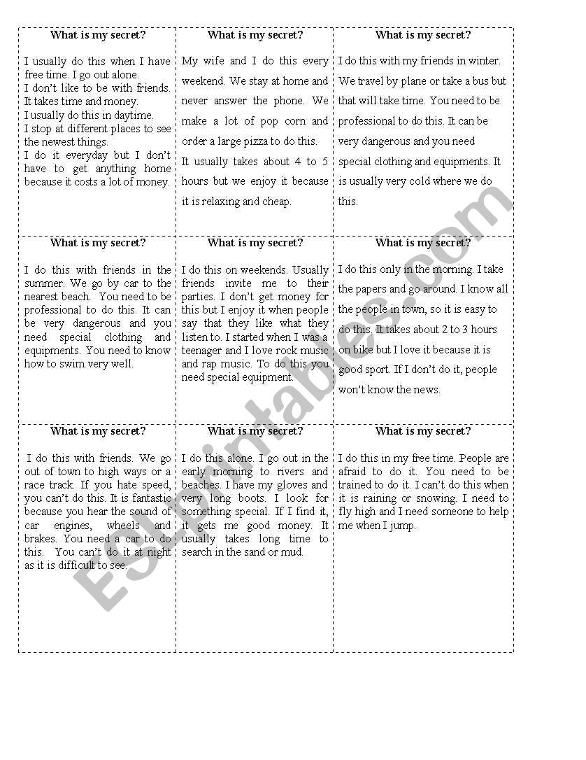 What is my secret? worksheet