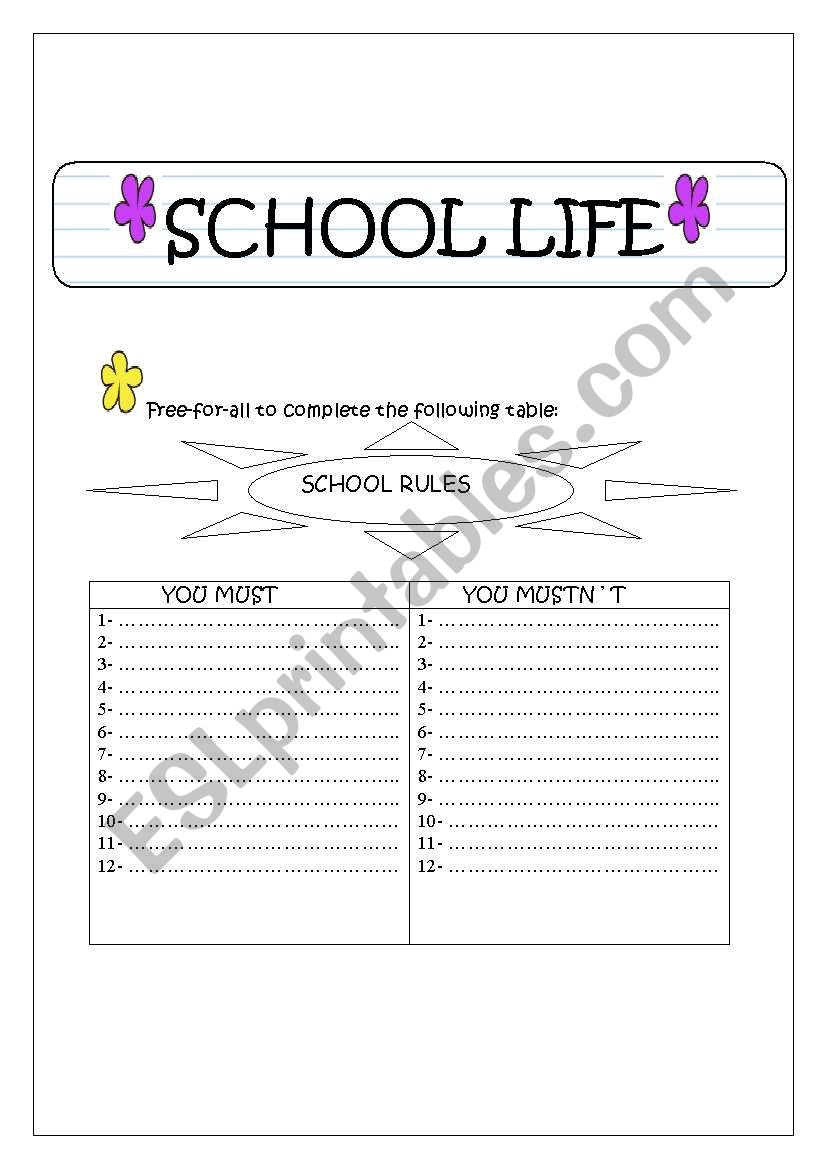 School life worksheet