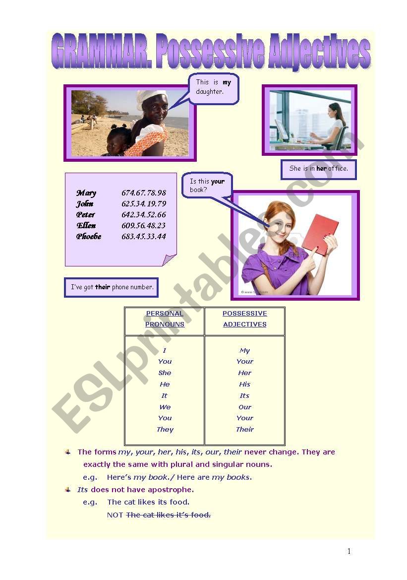 Possessive adjectives worksheet