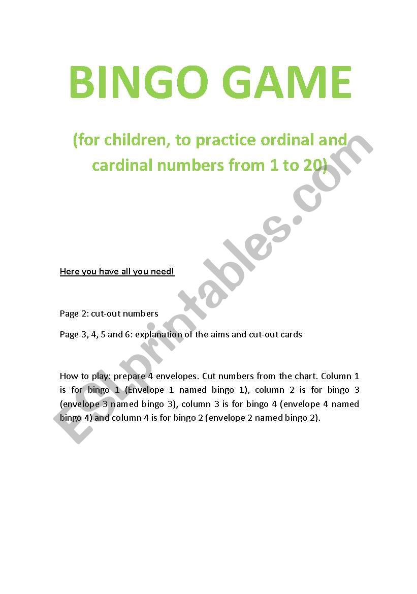 Bingo game!! worksheet
