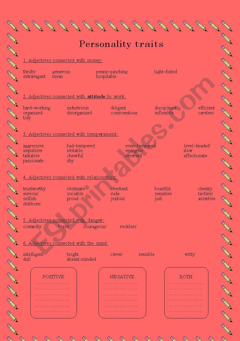 Personality adjectives worksheet