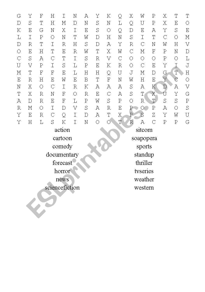 Types of TV Programs - Puzzle worksheet
