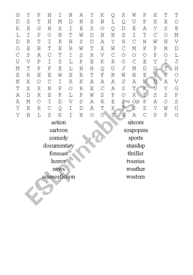 Types of TV Programs - Puzzle worksheet