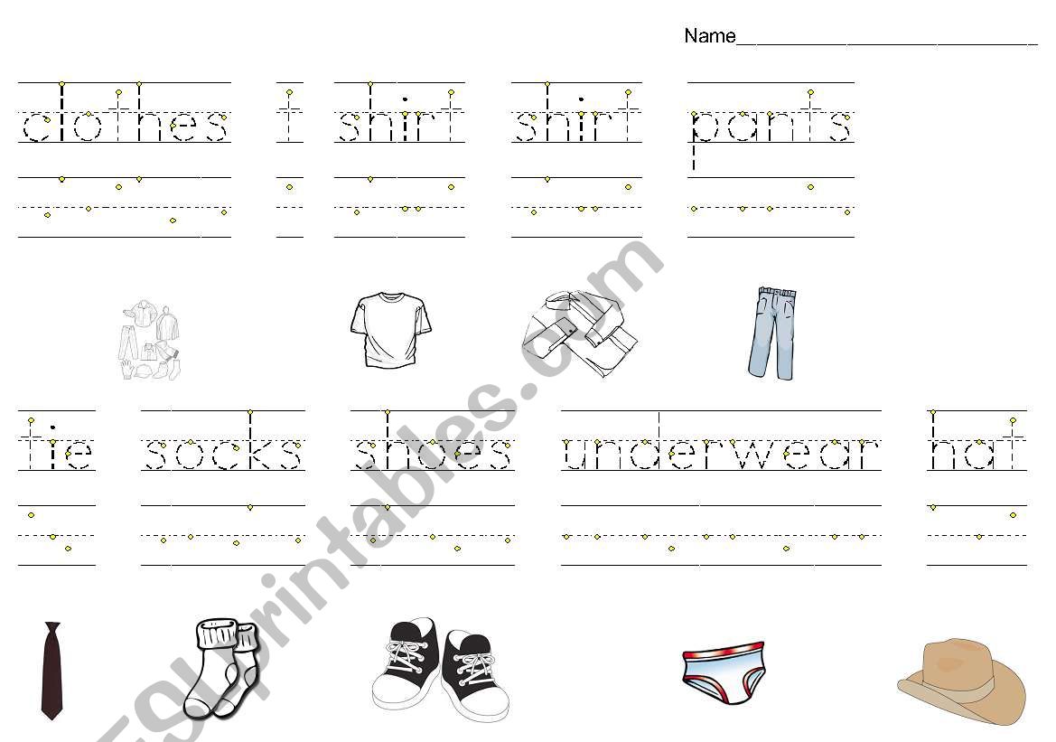 Clothing Tracing Worksheet worksheet