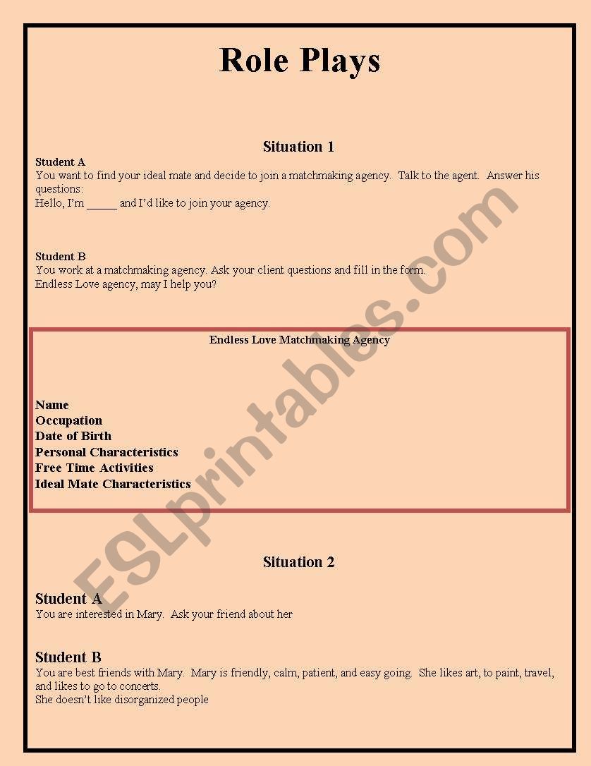 Situations - Role Play worksheet