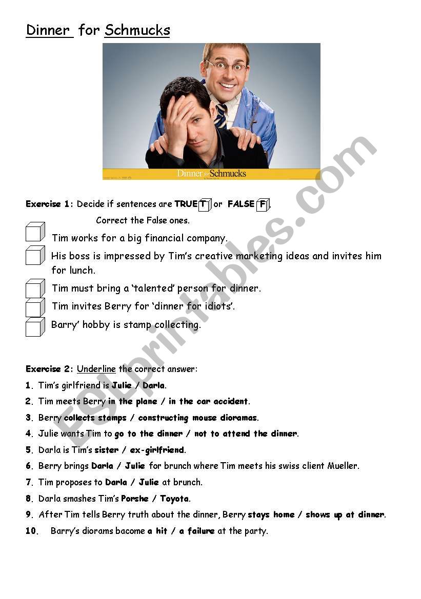 Dinner for Schmucks! worksheet