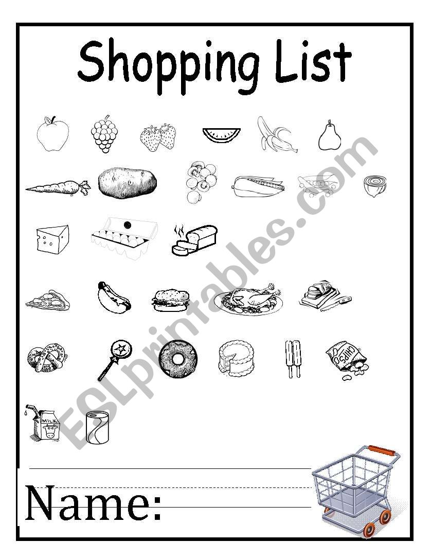 Shopping List  worksheet