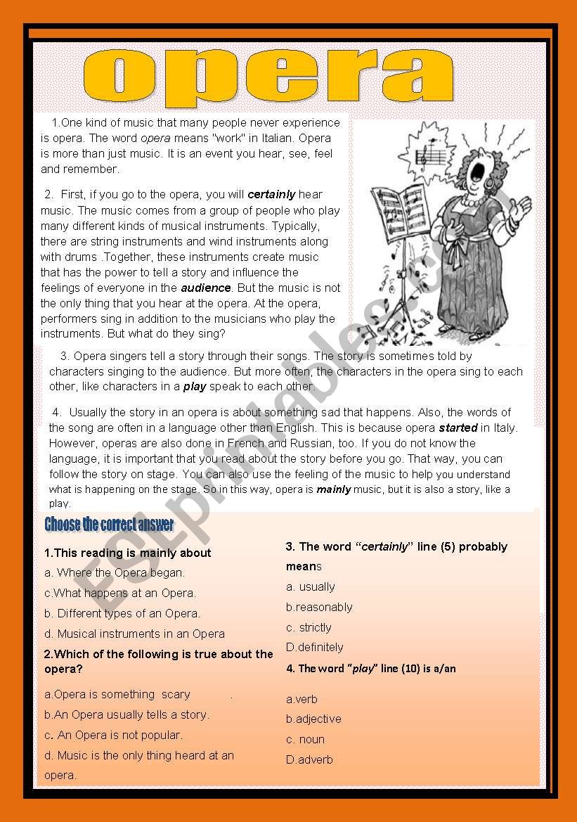Reading comprehension ( music and opera)