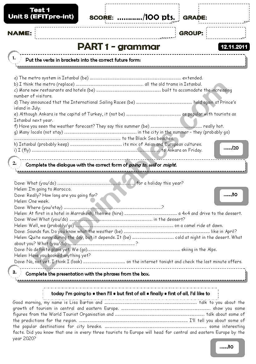 Tourism industry - specific language test (4 pages)