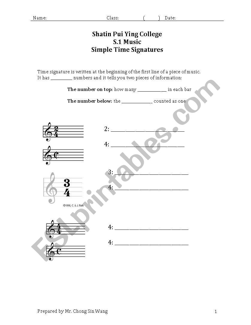 handout on time signatures worksheet